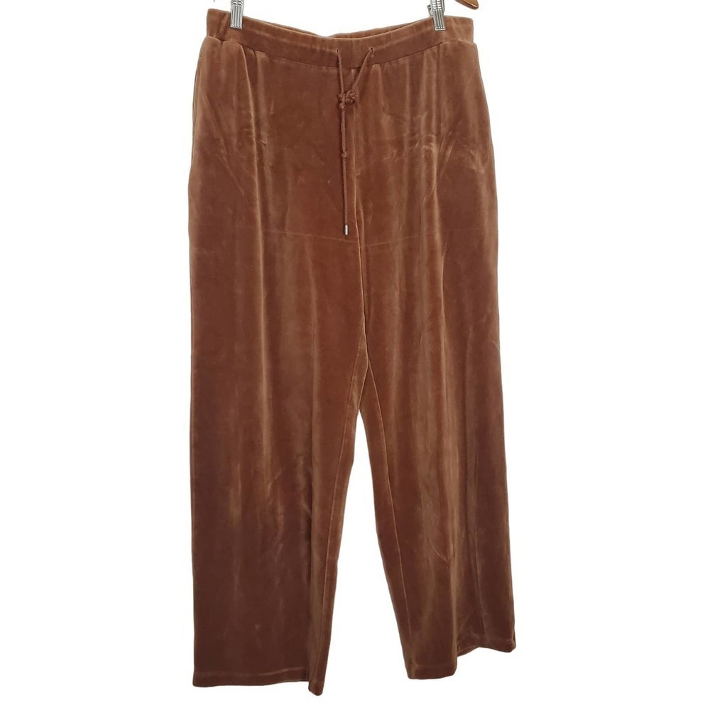 Karen Scott Vintage Velour Pants Womens Large Brown Pull On 90s Retro Y2K